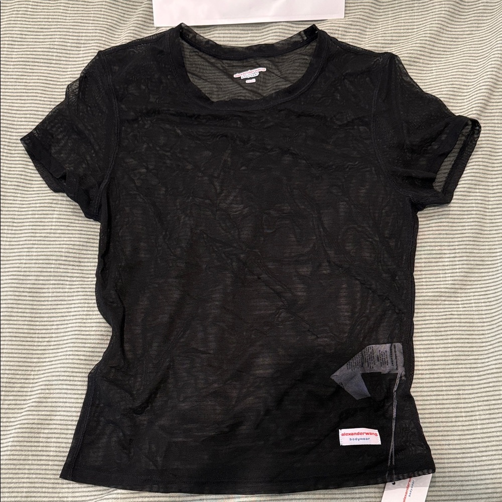 Alexander Wang Black Short Sleeve Sheer Tee size small